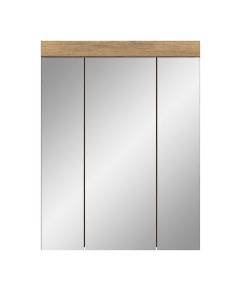 Rootz Mirror Cabinet Brown- Bathroom Storage - Mirrored Doors - Easy-Care - 60 x 79 x 18 cm