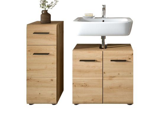 Rootz 3-Piece Bathroom Set - Vanity Unit - Mirror Cabinet - Space-Saving Design - 105x185x30cm