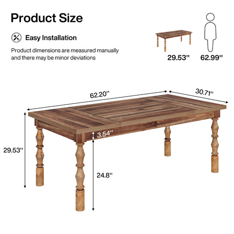 Rootz Farmhouse Dining Table - Elegant Table - Rectangular Table - Ample Seating for 4-6 - 158 cm Width x 78cm Depth x 75 Height