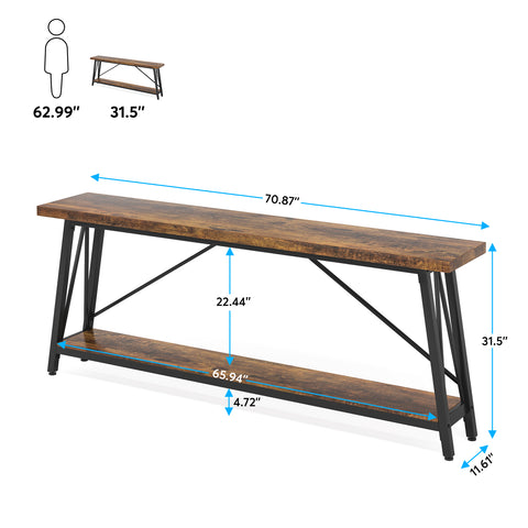 Rootz Industrial Sofa Table - Rustic Console Table - Entryway Table - Ample Storage Space - 180.00 cm L x 29.50 cm W x 80.00 cm H