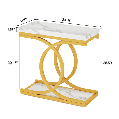 Rootz Modern Side Table - End Table - Faux Marble Top - Space-saving Design, 30 cm D x 60 cm W x 65 cm H
