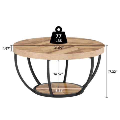 Rootz Round Coffee Table - Modern Table - 2 Tier Coffee Table - Durable Design - 80.50 cm W x 80.50 cm D x 44 cm H