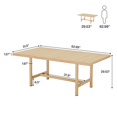 Rootz Farmhouse Dining Table - Rustic Table - Versatile Desk - Durable & Spacious -159.5 cm Width x 80 cm Depth x 75 cm Height