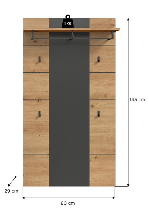 Rootz Artisan Reproduction Entryway Panel - Wall Organizer - Coat Rack - Easy Installation - 141 x 80 x 29 cm