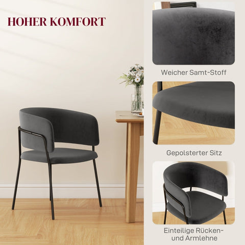 Rootz Dining Chair Set - Kitchen Chairs - Velvet Upholstery - Padded Seats - Steel Frame - 57cm x 53cm x 73cm