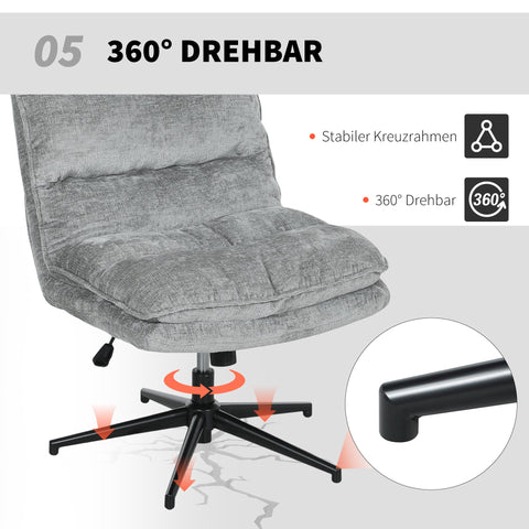 Rootz Armless Upholstered Office Chair - Rotatable Padded Desk Chair - Height Adjustable Seating - Soft Fabric Comfort - 63.5cm x 81cm x 96-102cm