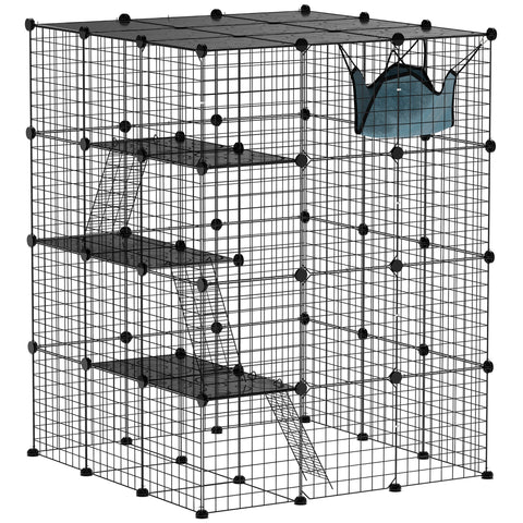 Rootz 4 Level Rabbit Cage - Small Animal Enclosure - Adaptable Grid Panels - Spacious Design - 105 x 105 x 140 cm