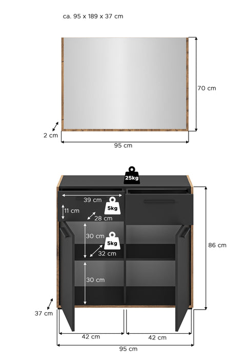 Rootz Wardrobe Combination - Closet Organizer - Storage Unit - Easy-Care Surfaces - 95x189x37 cm