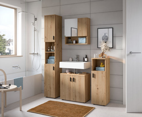 Rootz 3 Piece Bathroom Set - Vanity Unit - Mirror Cabinet - Easy-Care Front - 105x192x30 cm