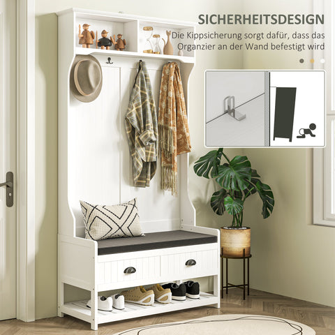 Rootz Wardrobe Stand with Hook - Cloakroom with Bench - Hallway Organizer - Tilt Protection - 89cm x 42cm x 172cm