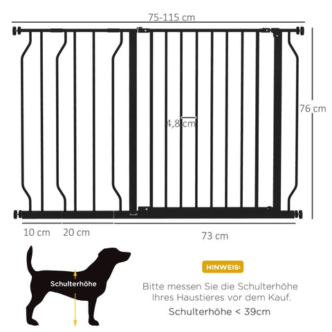Rootz Pet Safety Gate - Dog Door Barrier - Stair Gate - Steel and ABS - Double Locking System - Expandable - 75cm to 115cm - 73L x 76H cm