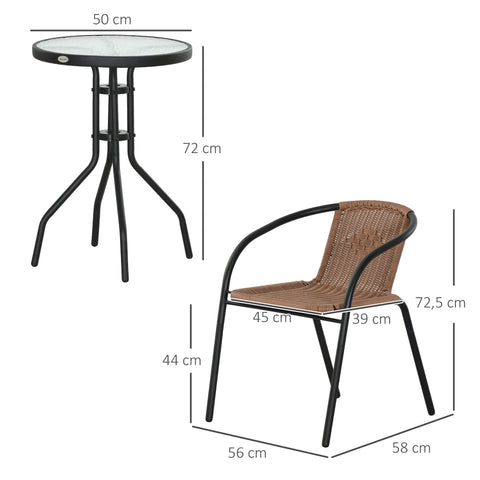 Rootz 3 Piece Garden Furniture Set - Bistro Set - Outdoor Patio Set - Weather-Resistant PE Rattan - Armchairs 56x58x72.5cm - Table Ø50x72cm