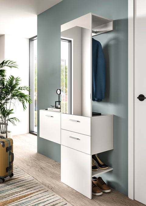 Rootz Wardrobe Combination - Closet Organizer - Coat Rack - Easy-Care Surfaces - White Melamine - 104cm x 190cm x 36cm