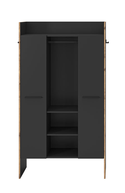 Rootz Wardrobe - Clothes Storage - Organizer - Modern Style - Black - 105x189x37cm