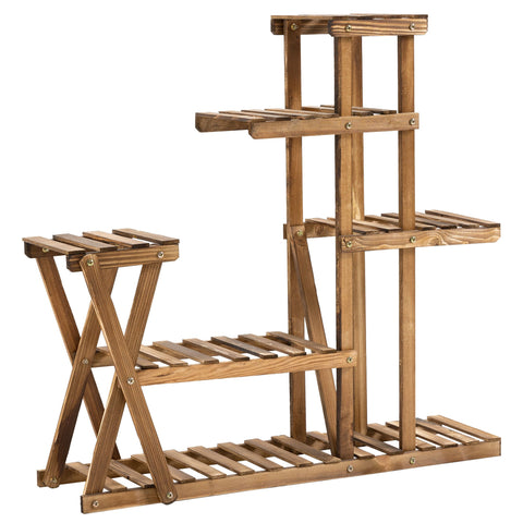 Rootz Wooden Flower Rack Plant Stand - Flower Stand - 6 Tier Shelves - Charred Pine - Indoor & Outdoor Use - 98L x 28W x 95H cm
