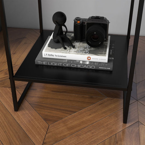 Rootz Industrial Design Side Table - Coffee Table - Bedside Table - 2 Levels of Storage - Sturdy Steel Frame - 40cm x 40cm x 45cm