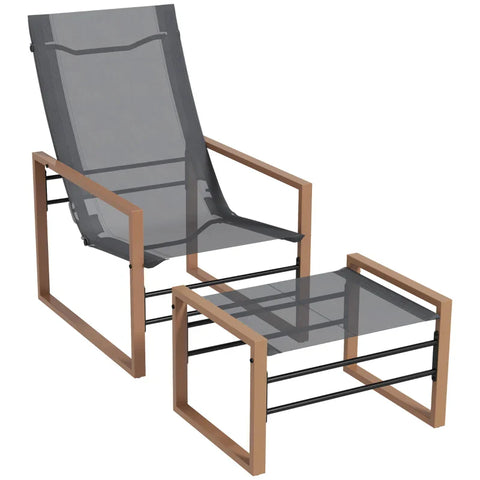Rootz Garden Chair - Patio Chair with Stool - Weatherproof - Mesh Cover - Metal Frame - Terrace - Hallway - Living Room - Brown - 66W x 88D x 95H cm