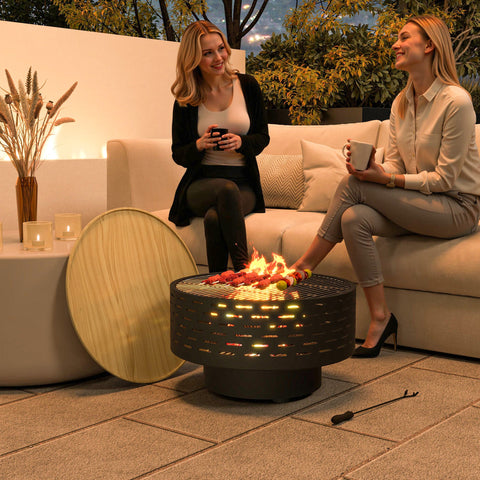 Rootz 3-in-1 Fire Bowl - Fireplace - Grill - Rust Resistant - Stainless Steel - 60cm x 60cm x 39cm
