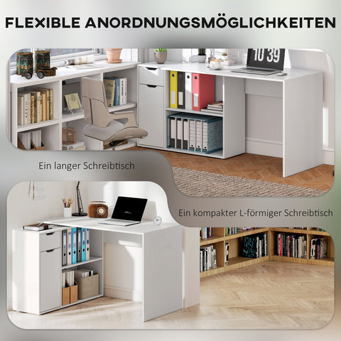 Rootz Flexible Desk - Home Office Desk - Convertible Table - Multi-Storage - 120cm x 96cm x 75cm