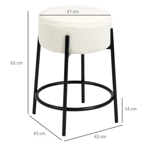 Rootz Set of 2 Bar Stools - Counter Stools - Kitchen Stools - Steel Footrests - Loop Wool Cover - 43x43x62cm