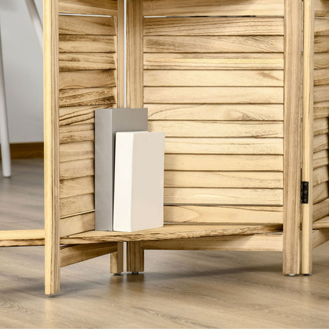 Rootz Room Divider 4 Panel Screen - Folding Room Partition - Privacy Screen - Paulownia Wood - 162x170cm with 3 Shelves