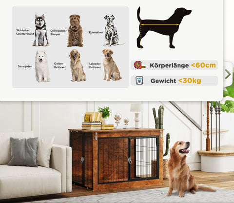 Rootz Dog Transport Box - Stay Box for Pets - Secure Doors - Robust Design - 98 x 60 x 65.5 cm - Brown