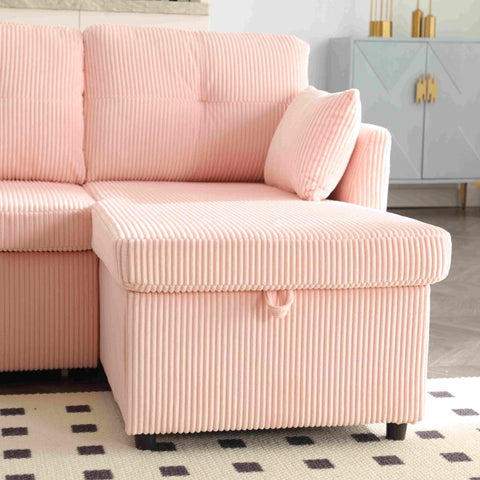 Rootz Pink Velvet Sofa Bed - Multifunctional Couch - Convertible Sleeper - Hidden Storage - 206cm x 108cm x 88cm
