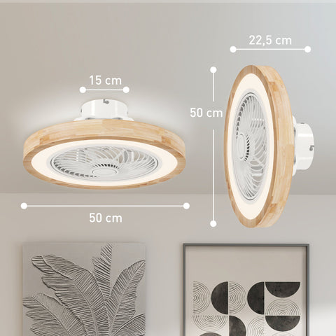 Rootz Ceiling Fan with Lamp - Remote Control - Modern Ceiling Light - Adjustable Brightness - Quiet Motor - 6 Speeds - Ø50 x 22.5H cm - Light Brown