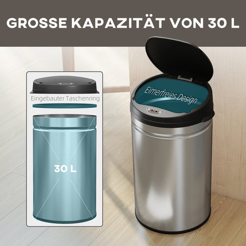 Rootz 30L Sensor Waste Bin - Touch-Free Trash Can - Soft-Close Garbage Can - Hygienic Kitchen - 32cm x 30.5cm x 51cm