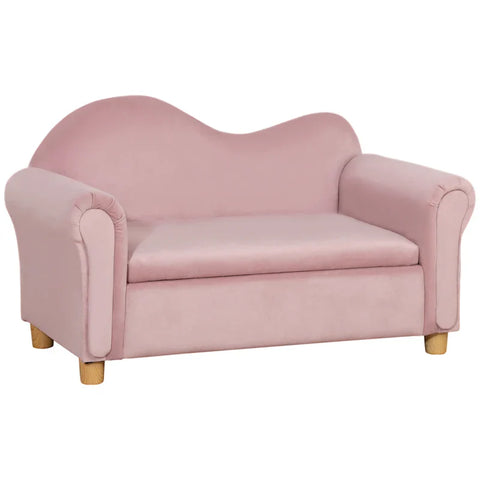 Rootz Children's Sofa - Two-seater For Children - 3-5 Years - Storage Space - Natural Wood Frame - Pink - 84 x 41.5 x 48.5cm