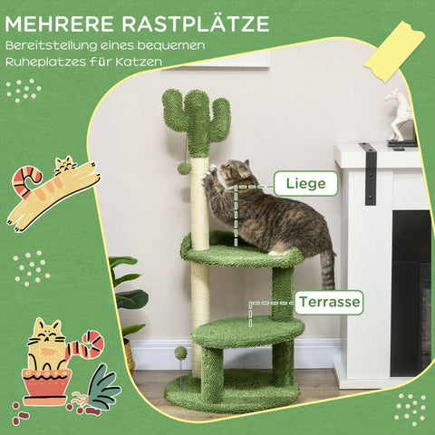 Rootz Cat Tree - Cactus Design - Cat Scratching Post - Cat Activity Center - Durable Chipboard - Soft Fabric Cover - 2 Play Balls - 49cm Base x 111cm Height