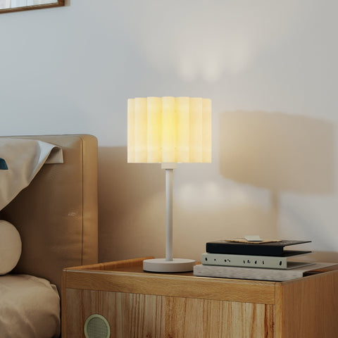 Rootz Bedside Lamp - Retro Style Desk Lamp - Modern Table Lamp - Button Switch - Plastic Screen - White - Ø25 x 48.5cm