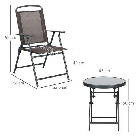Rootz 3-Piece Bistro Set - Metal Garden Furniture - Weatherproof Patio Set - Foldable Design - Table Ø45x50cm, Chair 53.5x64x93cm