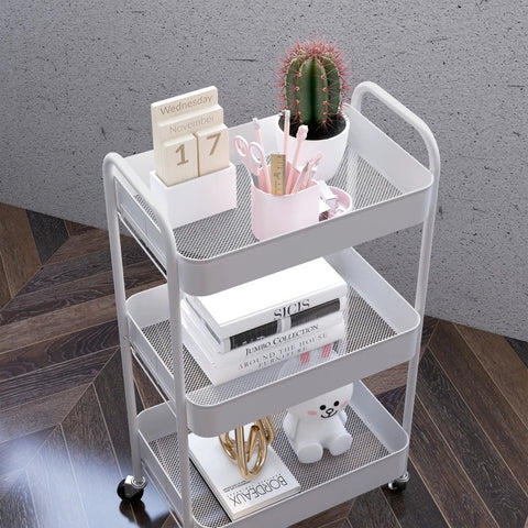 Rootz Multi-purpose Trolley - Kitchen Trolley - 3 Shelves - 4 Wheels - White - 45 cm x 30.6 cm x 79 cm