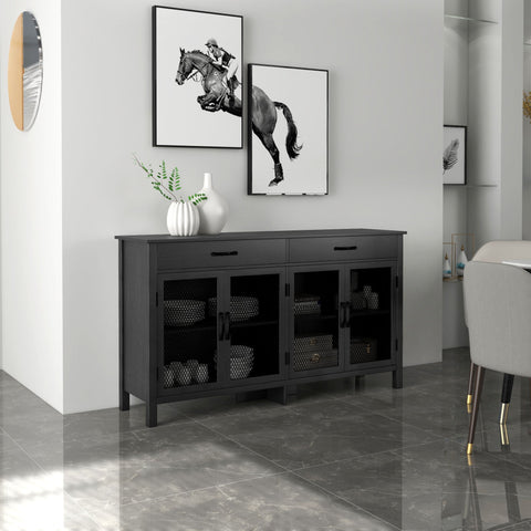 Rootz Lowboard Cabinet - Media Unit - Storage Furniture - Adjustable Shelves - 150cm x 40cm x 85cm Black