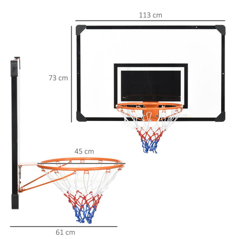 Rootz Wall Basketball Basket - Hoop - Backboard - Weather-Resistant Steel Frame - 113cm x 61cm x 73cm - Black/ Orange