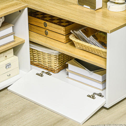 Rootz Corner TV Furniture - TV Cabinet - TV Stand - Space-Saving Design - 90cm x 90cm x 45cm - Light Wood & White Finish