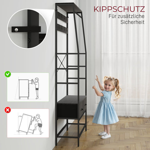 Rootz Cloakroom Stand with Shoe Shelf - Clothes Organizer - Industrial Design Rack - Easy-Access Storage - 80cm x 30cm x 180.5cm - Black