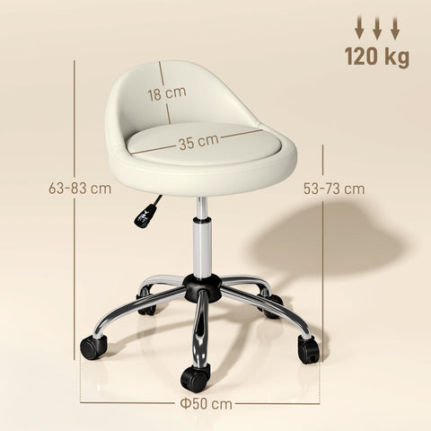 Rootz Rotating Stool - Roll Stool - Height Adjustable Chair - Comfort & Flexibility - 50cm x 50cm x 83cm - White Synthetic Leather