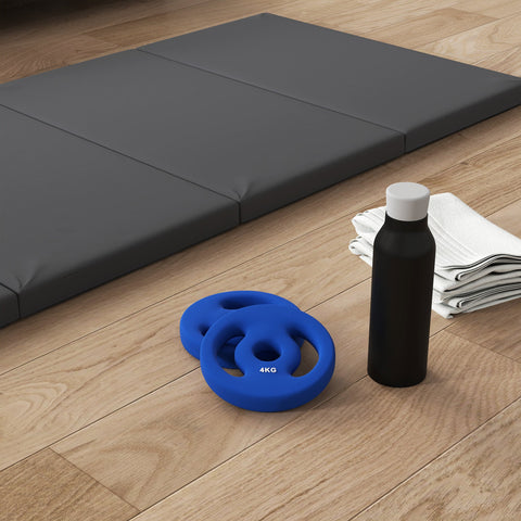 Rootz 2 x 4kg Weight Plates - Dumbbell Weights - Training Discs - Practical Handles - Ø18 x 3H cm - Durable & Plastic Covered