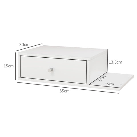 Rootz Set of 2 Wall Bedside Tables - Side Shelf - Storage Drawer - Space-Saving Design - 55W x 30D x 15H cm White MDF
