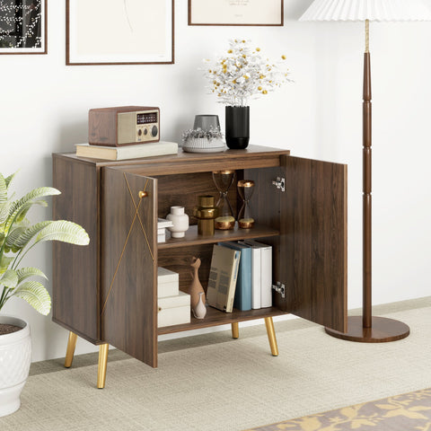 Rootz Buffet Living Room Storage Cabinet - Kitchen Storage - Adjustable Shelves - Golden Steel Legs - 80cm x 37cm x 77cm