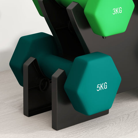 Rootz Dumbbell Set with Rack - Fitness Weights - Training Dumbbells - Anti-Roll Design - 34W x 10D x 34H cm