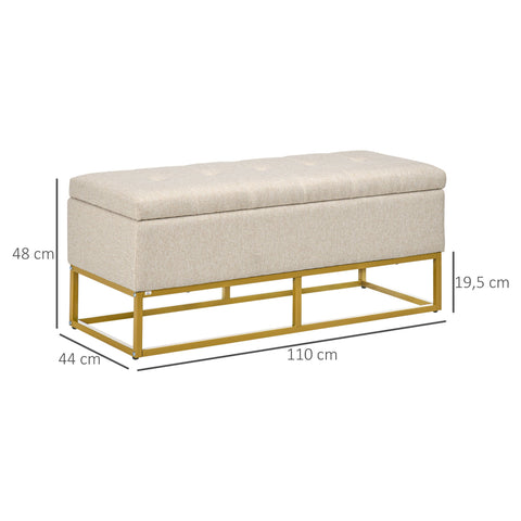 Rootz Bench with Storage - Upholstered Bench - 2-in-1 Furniture - Padded Seat Comfort - 110 x 44 x 48 cm