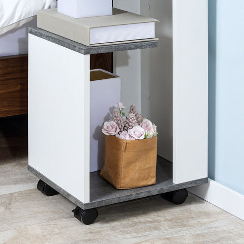 Rootz Side Table with 360° Wheels - Mobile Bedside Table - Sofa Table - Modern Design - Ample Storage - Easy Mobility - 35cm x 29.5cm x 65.5cm
