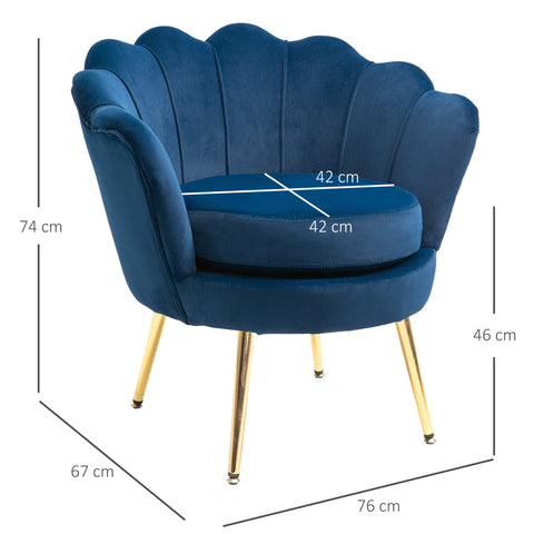 Rootz Lounge Armchair - Vintage Velvet Chair - Club Seating - Cozy Comfort - 76cm x 67cm x 74cm - Blue
