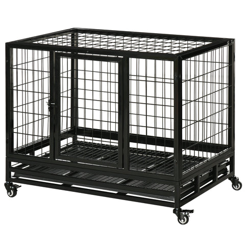 Rootz Dog Cage - Animal Transport Cage - Pet Playpen - Removable Tray - 92cm x 62cm x 75cm - Easy Mobility