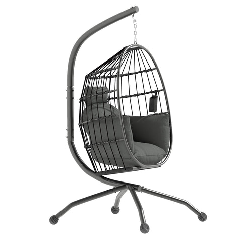 Rootz Hanging Outdoor Swing Chair - Foldable Basket Seat - Egg Chair - Comfort with Cup Holder - 120cm x 88cm x 192cm