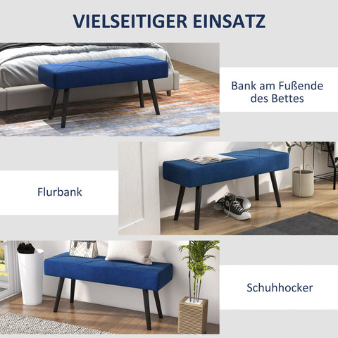 Rootz Upholstered Bench - Velvet Bench - Bedroom Seat - Elegant Design - 100 x 36 x 45 cm - Blue