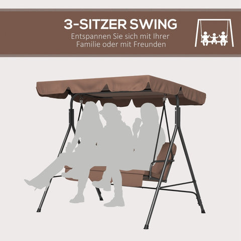 Rootz Hollywood Swing Garden Swing - 3 Seater - Weatherproof Swing - Adjustable Roof - 172cm x 110cm x 153cm - Brown